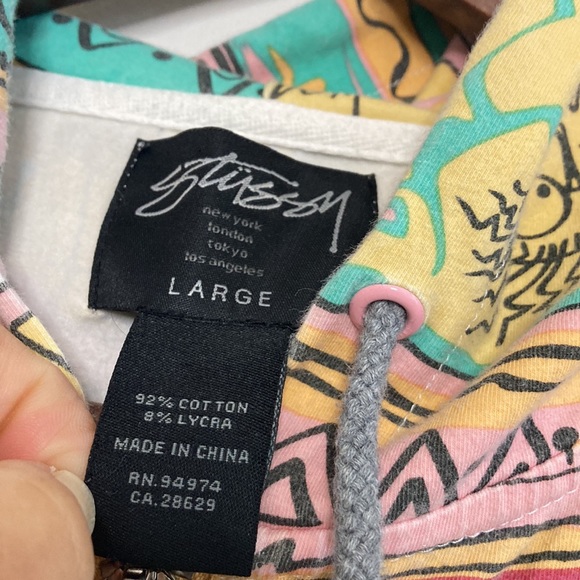 Stussy Sweatshirt Womens Large Aztec Print Orange Hoodie Light Cotton Stretch - Picture 11 of 14